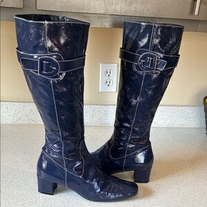 Boden Shiny Navy Heeled Boots